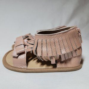 Dusty Pink Fringe Bow Sandal